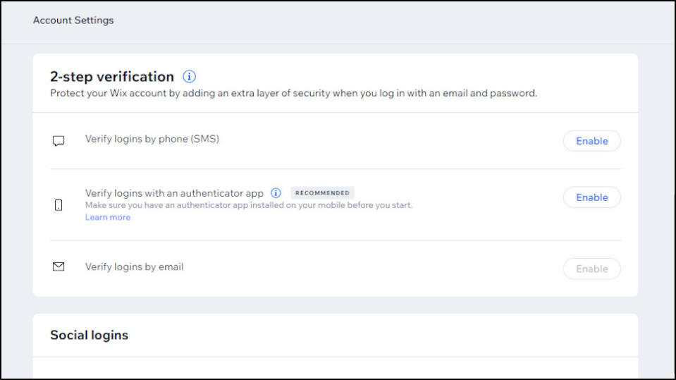 Wix 2fa screenshot