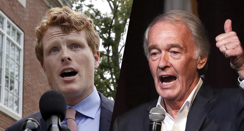 U.S. Rep. Joe Kennedy III, D-Mass., and Sen. Ed Markey, D-Mass. (Photos: Elise Amendola, Barry Chin/The Boston Globe via Getty Images)