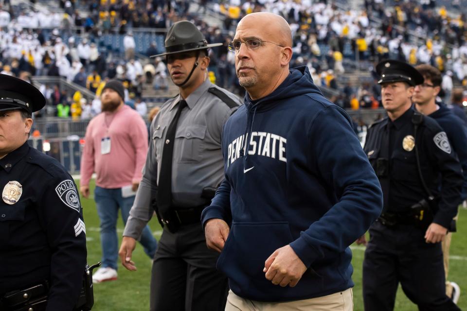 Penn State head football coach James Franklin walks off the field after the Nittany Lions fell to Michigan, 24-15, in an NCAA football game at Beaver Stadium Saturday, Nov. 11, 2023, in State College, Pa.