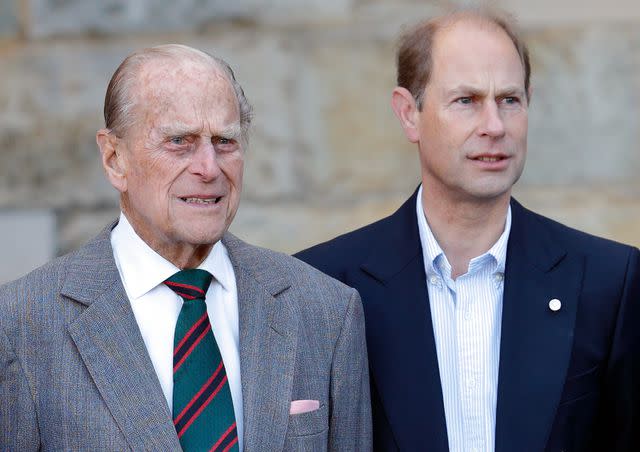 <p>Max Mumby/Indigo/Getty</p> Prince Philip and Prince Edward attend the start of Sophie, Countess of Wessex's Diamond Challenge cycle ride on September 19, 2016 in Edinburgh, Scotland.