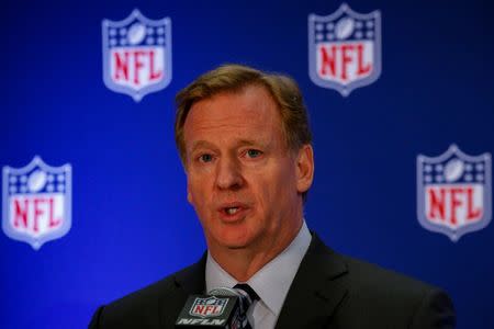 NFL commissioner Roger Goodell speaks during a news conference following the NFL owners autumn meeting in New York City, U.S., October 18, 2017. REUTERS/Brendan McDermid