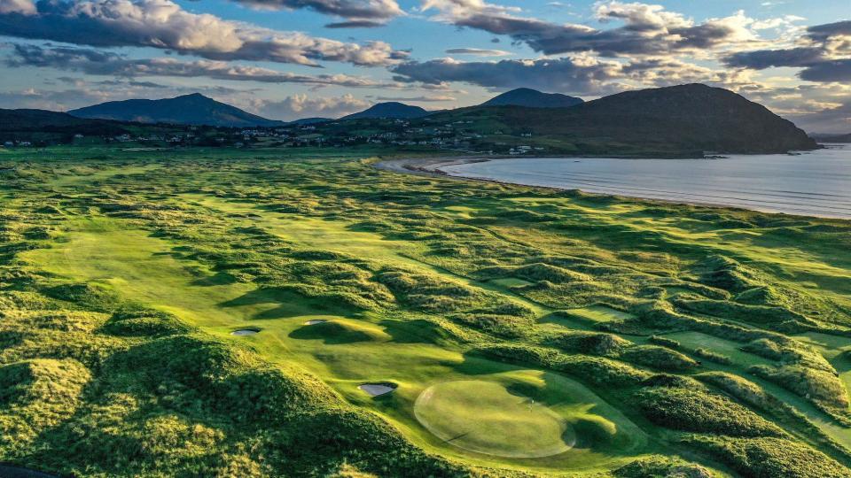 An aerial view of the fourth and 11th holes on Ballyliffin's Glashedy  