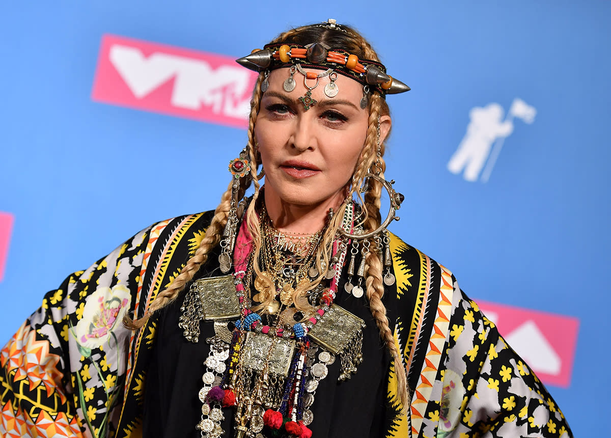 Madonna posando en la sala de prensa de los MTV Video Music Awards 2018 en el Radio City Music Hall el 20 de agosto de 2018 en Nueva York. (Foto: ANGELA WEISS/AFP via Getty Images)