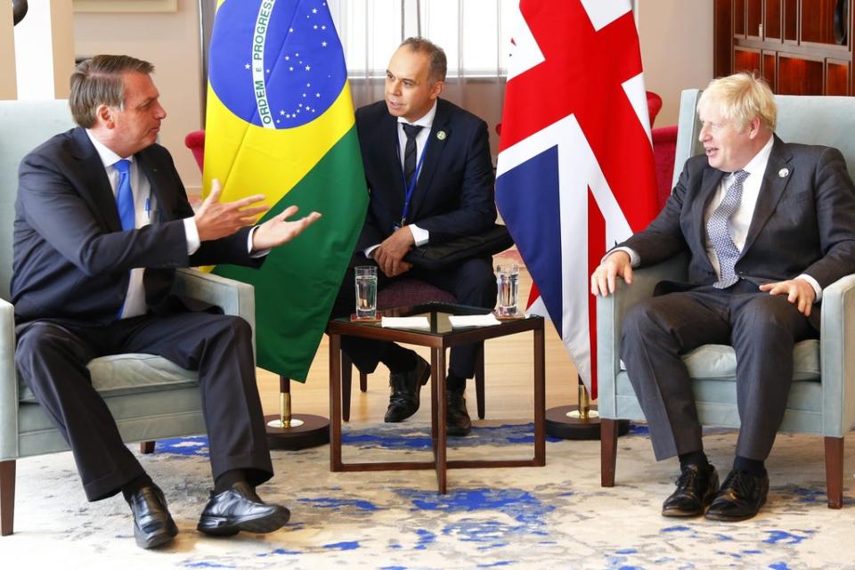 Prime Minister Boris Johnson greeted Brazil health minister Marcelo Queiroga before talks with country president Jair Bolsonaro in New York (Michael M Santiago/PA) (PA Wire)