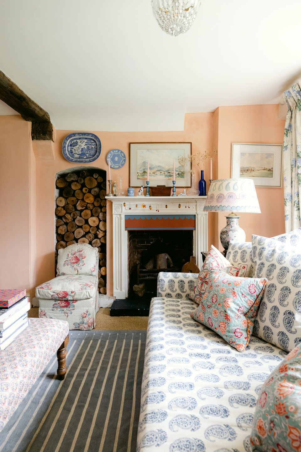 a living room with a fireplace