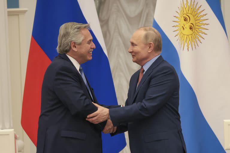 Alberto Fernández y Vladimir Putin, en febrero de este año, antes de la invasión rusa a Ucrania