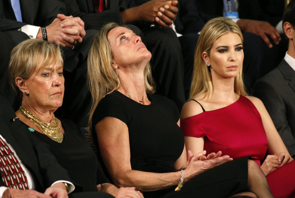 Carryn Owens (C), widow of Senior Chief Petty Officer William "Ryan" Owens, sits with Ivanka Trump (R), daughter of U.S. President Donald Trump.&nbsp;