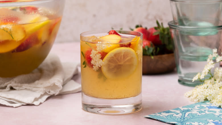 elderflower peach summer punch serving