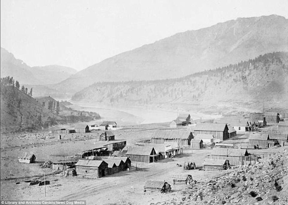 The settlement of Lytton, British Columbia, along the Cariboo Wagon Road in 1867. The community, which now has about 250 people, sits at the confluence of the Thompson and Fraser rivers.