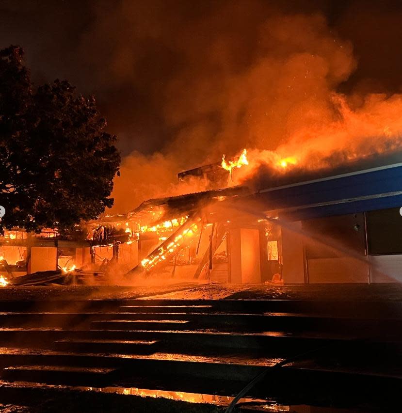 Hazel Trembath Elementary School in Port Coquitlam was engulfed by flames early Saturday morning, and appears to be burned to the ground in many parts.