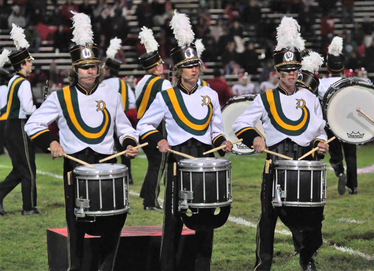 The Dover High School band, seen playing Oct. 4, 2019 at Dover's Dunaway Field.