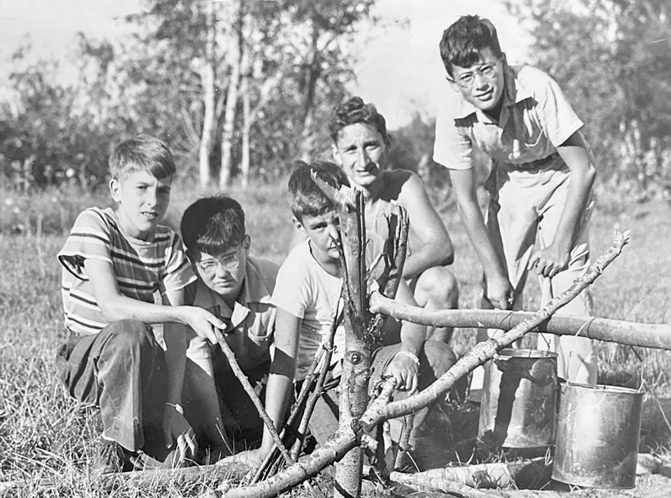 Hank Schweich (far right) with sleepaway camp buddies at Camp Nebagamon in Wisconsin, early 1940s