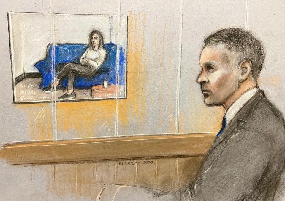 Giggs at Manchester Crown Court watching ex-girlfriend Kate Greville giving evidence on police video (Elizabeth Cook/PA) (PA Wire)