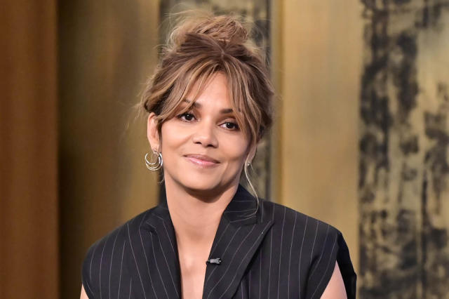 Halle Berry Celebrity Black Pussy - Halle Berry Takes the Plunge in Pinstripe Suit & Platform Heels to Talk  'Bruised' on 'Tamron Hall'