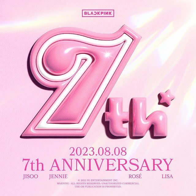 YG娛樂各大官方社群發布了「BLACKPINK 7週年快樂」海報。（圖／翻攝自IG）