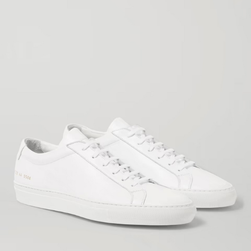 pair of common projects achilles low white sneakers