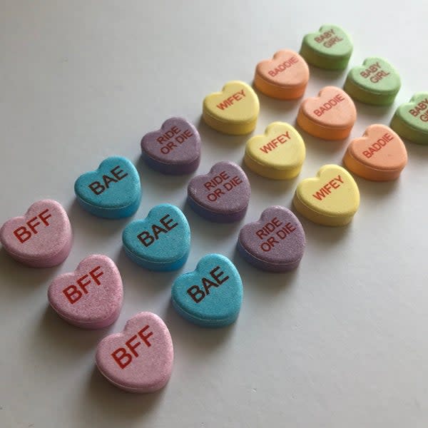 <p><a href="https://shop.mycustomcandy.com/products/1-lb-bag-350-hearts?variant=5891347513382¤cy=USD&hsa_acc=6960442390&hsa_cam=1438252224&hsa_grp=94209371454&hsa_ad=419286410391&hsa_src=g&hsa_tgt=pla-1147232721781&hsa_net=adwords&hsa_ver=3&gclid=Cj0KCQiA5aWOBhDMARIsAIXLlkeKqkOAT8nJkic3dKPMbrZ_h4zxVOBH0cuoPbeEYwq68cN-ggLAuWsaAsPSEALw_wcB" rel="nofollow noopener" target="_blank" data-ylk="slk:Shop Now;elm:context_link;itc:0;sec:content-canvas" class="link ">Shop Now</a></p><p>Custom Candy Hearts</p><p>mycustomcandy.com</p><p>$54.00</p><span class="copyright">My Custom Candy</span>