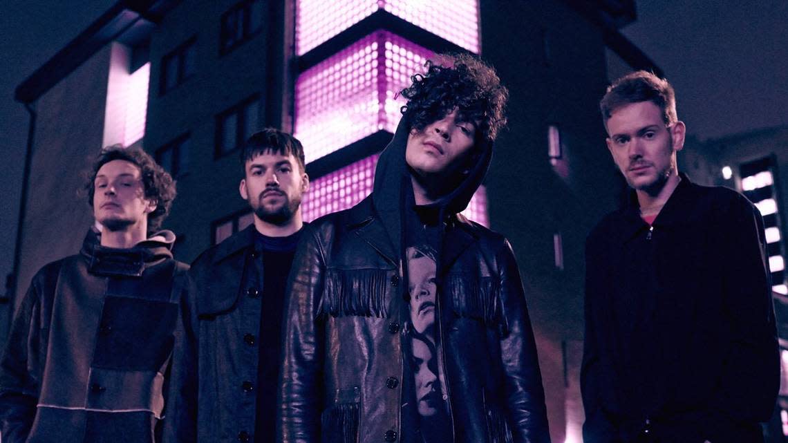 The 1975 is, from left to right, George Daniel, Ross MacDonald, Matty Healy and Adam Hann.