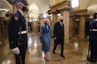 President-elect Joe Biden and Dr. Jill Biden arrive in the Crypt of the US Capitol for Biden's inauguration ceremony on Wednesday, Jan. 20, 2021 in Washington. (Jim Lo Scalzo (Jim Lo Scalzo/Pool Photo via AP)