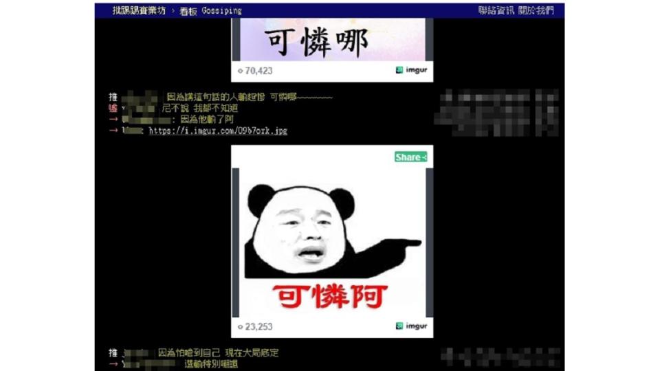 網友討論「可憐哪」流行原因。(圖／翻攝自PTT八卦版)
