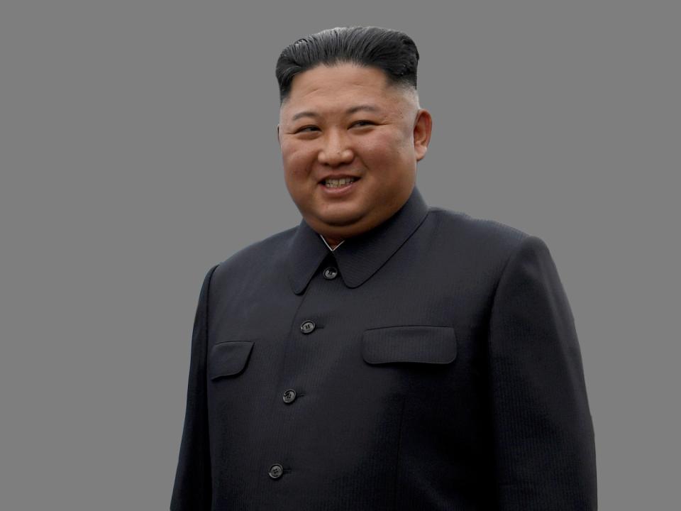 Kim Jong Un, as North Korean Leader, graphic element on gray