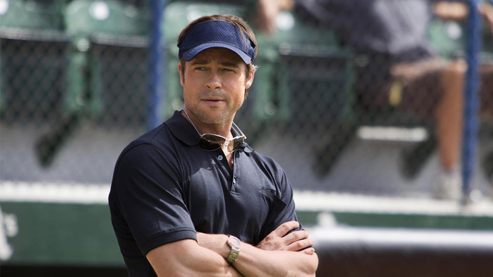 Editorial use only. No book cover usage. Mandatory Credit: Photo by Scott Rudin Productions/Kobal/REX/Shutterstock (5883336c) Brad Pitt Moneyball - 2011 Director: Bennett Miller Scott Rudin Productions USA Scene Still Le Stratège