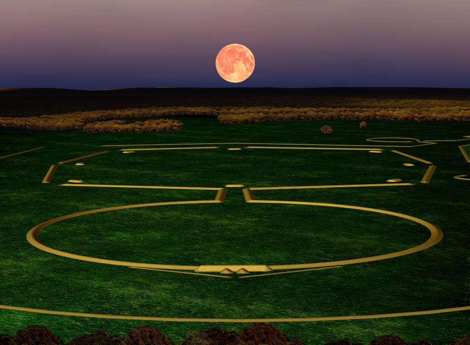 The axial alignment of the moonrise with Newark's Octagon Earthworks.