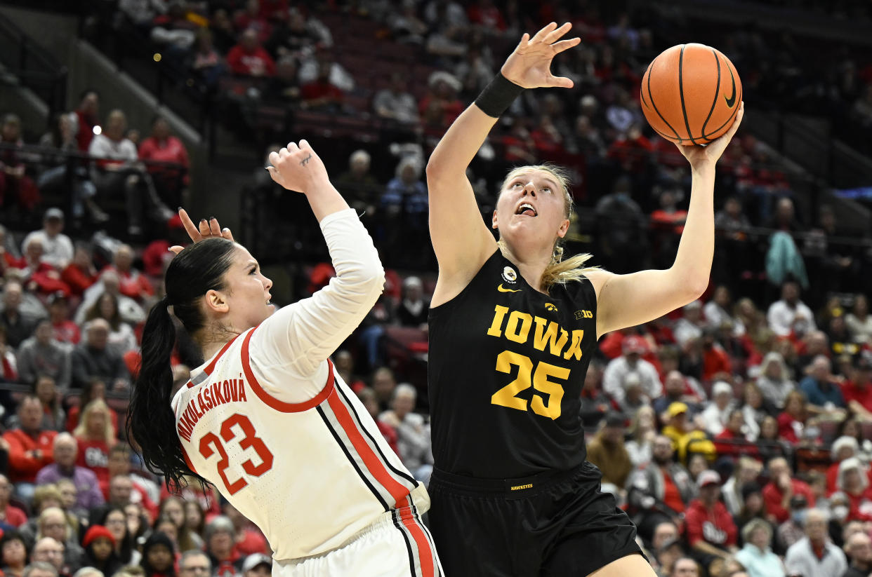 Monika Czinano is half of a dynamic Iowa duo, along with Caitlin Clark, driving the Hawkeyes this season. (G Fiume/Getty Images)