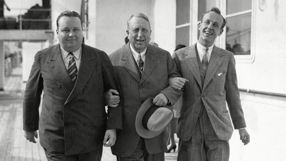 Photo by Uncredited/AP/REX/Shutterstock William Randolph Hearst, William Randolph Hearst Jr., George Randolph Hearst William Randolph Hearst, center, and his sons, George, left, and William Jr., right, walk arm-in-arm as they arrive in New York on the liner Bremen, . The Hearsts were on a four-month tour pf Spain, England, Holland, Belgium, Austria, Italy and Germany. When interviewed, Mr. Hearst said " I saw no disturbance anywhere. There were no riotous strikes, no racketeering, no kidnapping, no gang murders, no organized lawlessness and no violence William Randolph Hearst, New York, USA