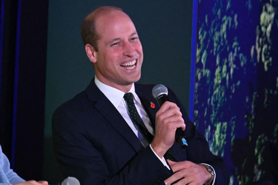 <p>MOHD RASFAN/POOL/AFP via Getty</p> Prince William speaks at the Earthshot+ Summit at Park Royal Pickering in Singapore on November 8