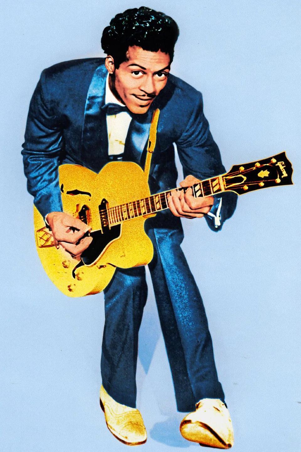 All singin’, all dancin’: the legendary Chuck Berry in familiar flamboyant pose in 1970 (Pictorial Press Ltd / Alamy)