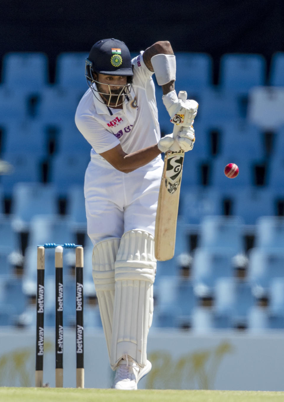 India's batsman KL Rahul plays side shot during the fourth day of the Test Cricket match between South Africa and India at Centurion Park in Pretoria, South Africa, Wednesday, Dec. 29, 2021. (AP Photo/Themba Hadebe)