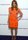 Celebrities in neon fashion: Caroline Flack wowed in bright orange at the Sony Radio Academy Awards.<br><br>[Rex]