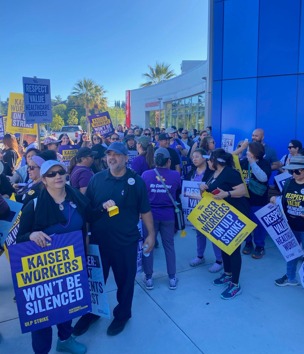 Kaiser workers from Ventura County picketed outside the Woodland Hills Medical Center on Wednesday as part of what is being called the nation's largest-ever health care strike.