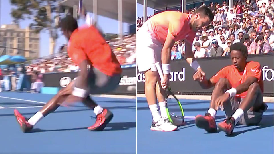 Dzumhur was quick to check on Monfils after the incident. Pic: Ch9