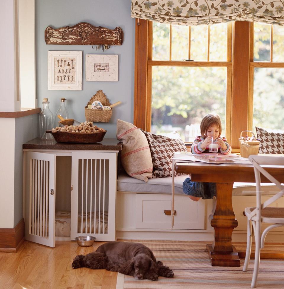 dog kennel built into a window seat