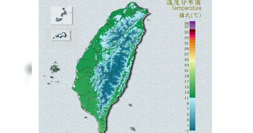 周一上午6時全台溫度分布圖。（圖／中央氣象局）