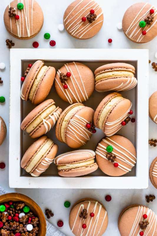 <p>Pies and Tacos</p><p>These are gingerbread macarons filled with gingerbread buttercream! Perfect for Christmas!</p><p><strong>Get the recipe: <a href="https://www.piesandtacos.com/gingerbread-macarons/" rel="nofollow noopener" target="_blank" data-ylk="slk:Gingerbread Macarons;elm:context_link;itc:0;sec:content-canvas" class="link ">Gingerbread Macarons</a></strong></p>