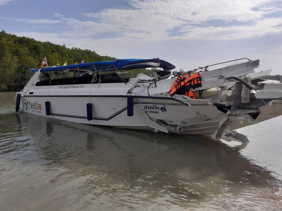 Significant damage was caused to one of the boats in the collision. Source: Twitter