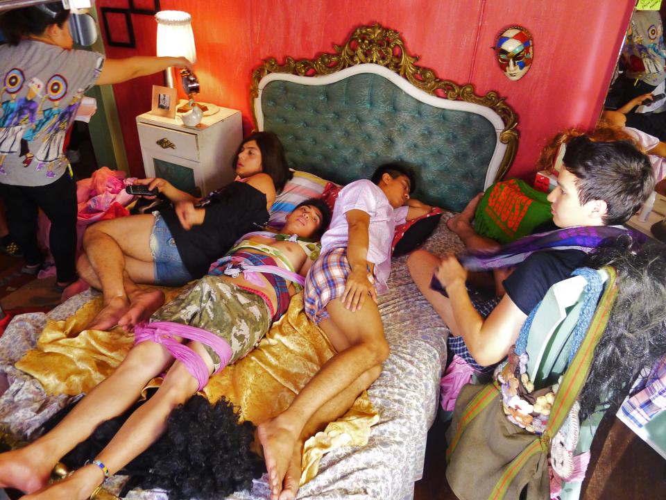"Cinema One Currents" category: "Slumber Party" by Emmanuel Dela Cruz. The film is a riotous comedy about a tied-up frat boy and three curious gays starring Markki Stroem, Archie Alemania and RK Bagatsing.