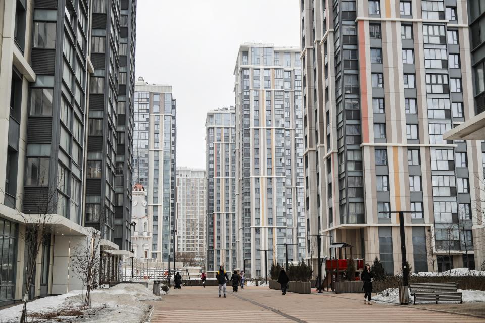 FILE - The new buildings are seen Degunino district outskirts of Moscow, Russia, Friday, March 8, 2024. In his campaign for re-election in the March 15-17 vote, President Vladimir Putin has promised to extend cheap mortgages subsidized by the government to help young families, particularly those with children, boosting his popularity and energizing the booming construction sector. (AP Photo, File)