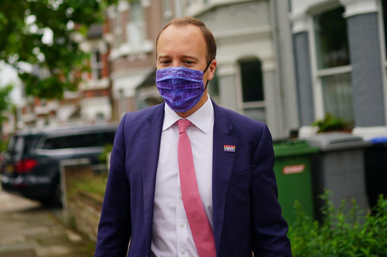 Former Health Secretary Matt Hancock outside his home in north-west London (PA)