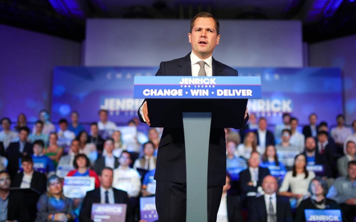 Robert Jenrick, the former immigration minister, at the launch of his Tory leadership campaign in London on Sept 1