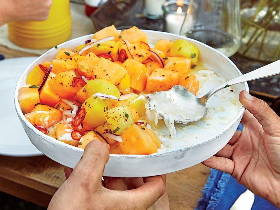 Golden Melon Salad with Lemony Yogurt and Chiles