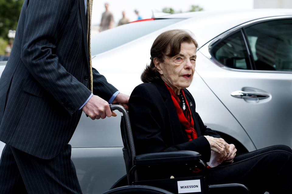 Sen. Dianne Feinstein, D-Calif., arrives at the U.S. Capitol Building on May 10, 2023. The 89-year-old, who is the longest-serving senator in the state, was hospitalized with shingles in March.