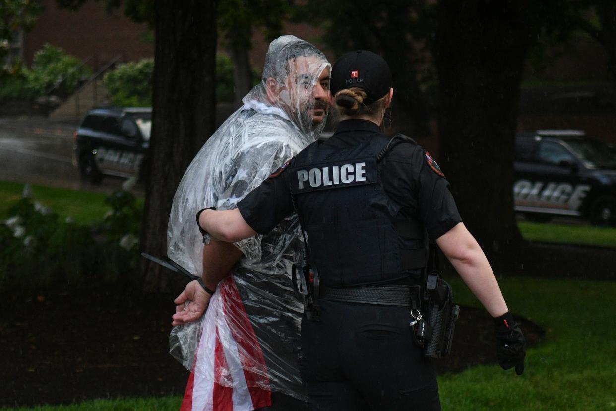 Yassin Terou is arrested by University of Tennessee police during a pro-Palestinian demonstration May 15.