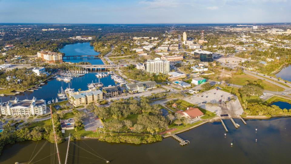 Melbourne Florida's historic downtown is on the shore of the Indian River Lagoon.