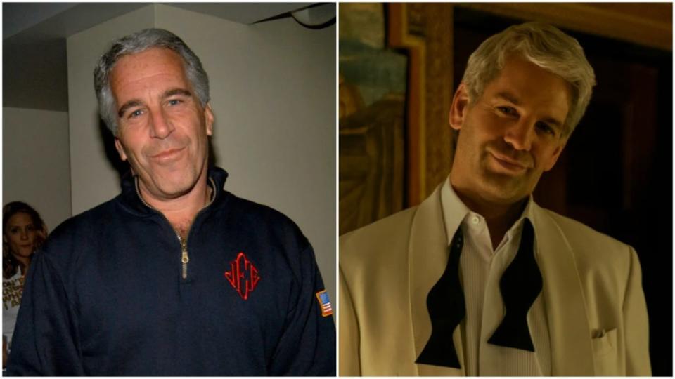 Jeffrey Epstein, John Hopkins in “A Very Royal Scandal” (Getty Images/Prime Video)