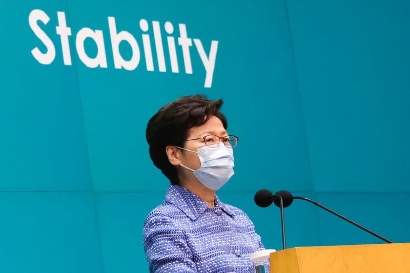 Hong Kong Chief Executive Carrie Lam speaks during a news conference in Hong Kong