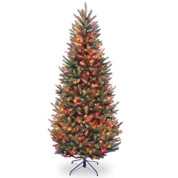 3) Natural Fraser Fir Slim Green Fir Artificial Christmas Tree with Multi-Color Lights